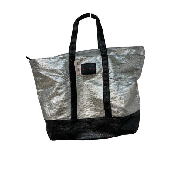 NEW Victoria’s Secret Weekender Tote Bag Limited Edition Metallic Silver Large - Picture 1 of 5